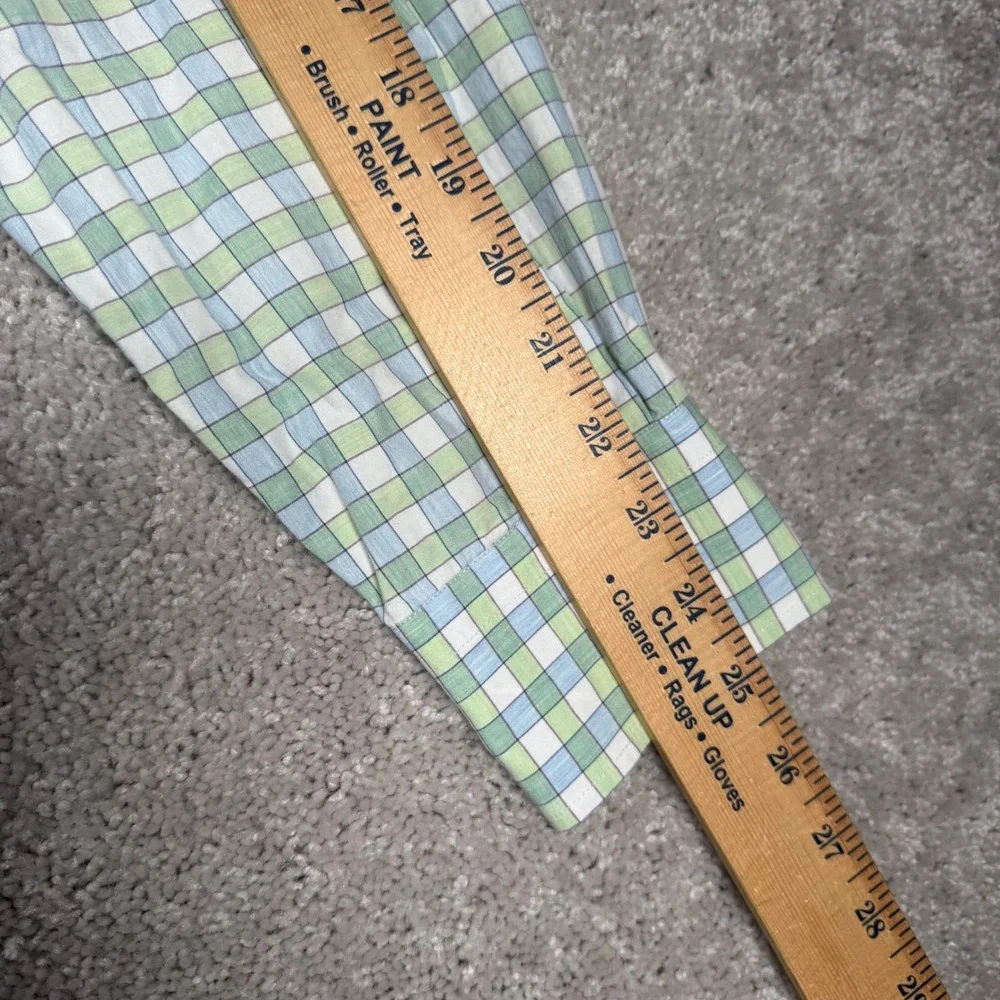 Peter Millar Men's Large Green Blue Gingham Plaid Button Down Shirt Long Sleeve